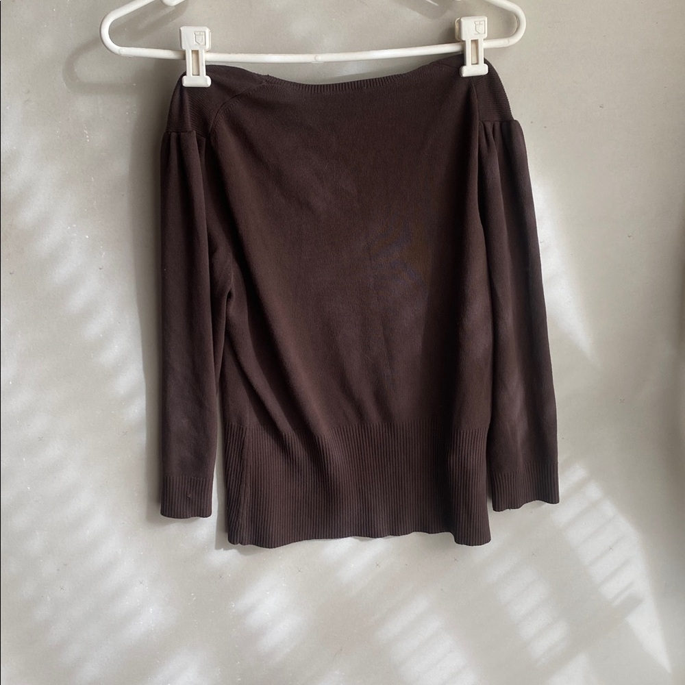 ❤️LOFT Chocolate Knit Top with Floral Details - Picture 5 of 11